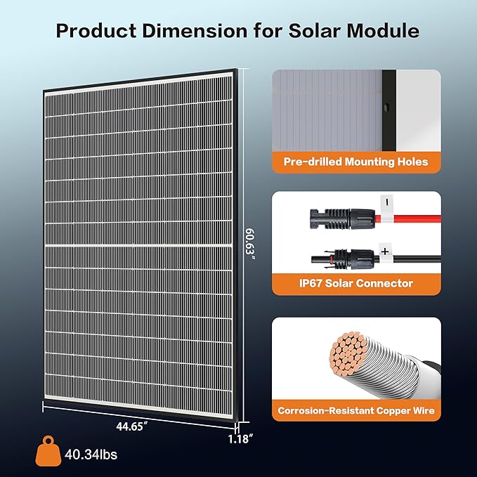 400 Watt Solar Panels N-Type 16BB 400W Bifacial Solar Panel 25% High Efficiency Solar Module Work with 24V Solar Panel for Homes Rooftop Power Station Farm RV and Off-Grid Applications