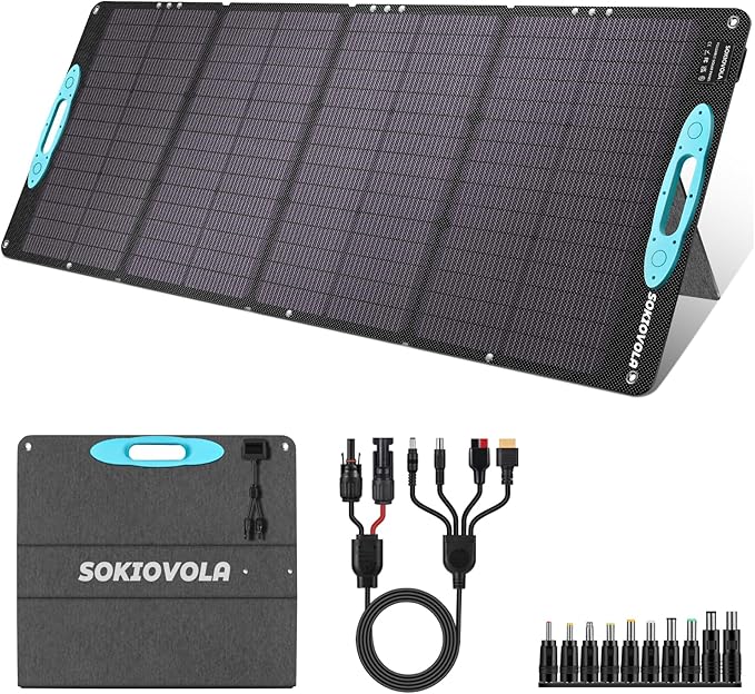 SOKIOVOLA 160W 18V Portable Solar Panels for Power Station25% High Conversion Efficiency ETFE Foldable Solar Panel Charger with Adjustable Kickstand Solar Panel for Camping Outdoor RV Trailer Car