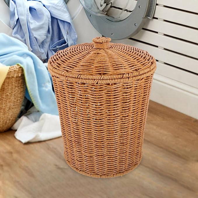 Ciieeo Laundry Basket Lid Woven Storage Container for Clothes Towels Toys and Sundries Multi-purpose Household Organizer for Bedroom and Laundry Room