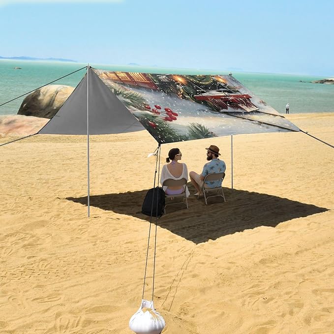 ALAZA Christmas Train Beach Tent Sun Shelter Portable Canopy Sunshade for Outdoor Camping Picnics Backyard Fun 10x9 ft