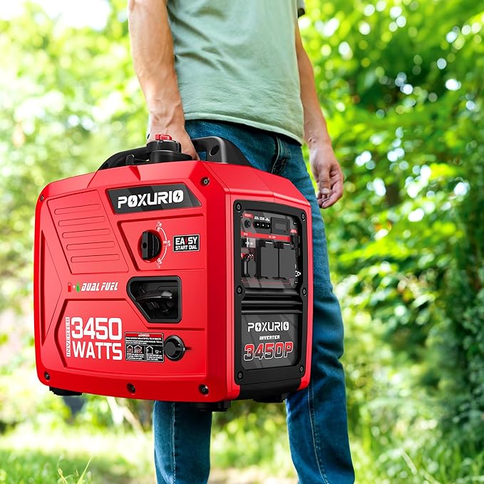 3450-Watt Dual Fuel Inverter Generator for Home Use 1.6Gallon Large Fuel Tank Up to 8.3 Hours Use 120V Gas Powered Generator Super Quiet Red