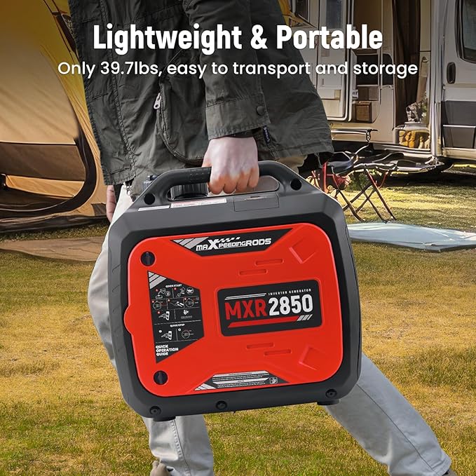 maXpeedingrods 2850 Watt Portable Inverter GeneratorGas Powered EPA Compliant with CO Alarm Compact and Lightweight for Outdoor Camping RV Ready and Home