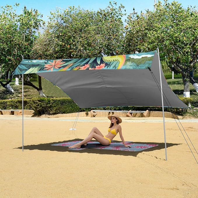 ALAZA Tropical Dinosaur Palm Tree Beach Tent Sun Shelter Portable Canopy Sunshade for Outdoor Camping Picnics Backyard Fun 10x9 ft