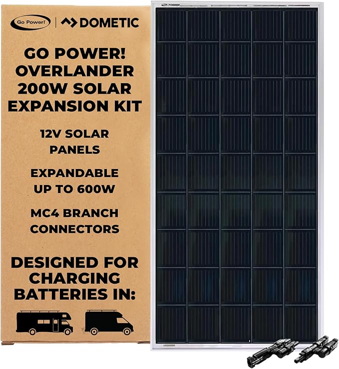 Go Power Overlander-E 200W Solar Expansion Kit - 12V Panels MC4 Connectors for Easy Integration Ideal for Expanding Factory Installed 200W Go Power! RV Solar Panels and Overlander Kits