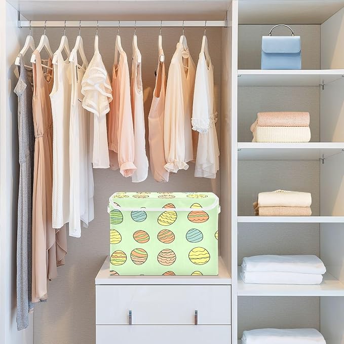 Christmas Storage Baskets with Lids Cute Easter Egg Collapsible Bins Stackable Fabric Linen Baskets Closet Organizer Container 16.5x12.6x11.8
