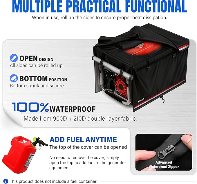 Running Generator Cover Double Layer Generator Cover Heavy Duty Waterproof Universal Size 32 x 24 x 24 in. Fits Most 5000-10000 Watt Generators. Black. 32×24×24 inches