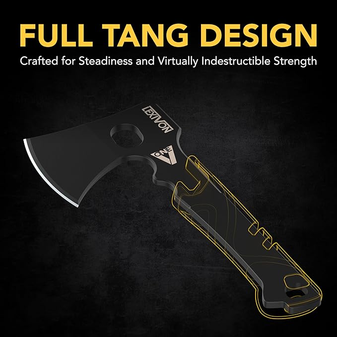 LEXIVON V-ONE Survival Hatchet 9.5 Full Tang Lightweight Axe | 6mm Stainless Steel Electro-Black Finish Blade Ergonomic Bi-Material Grip Handle | Protective Slim Sheath Included (LX-VONE-PP)