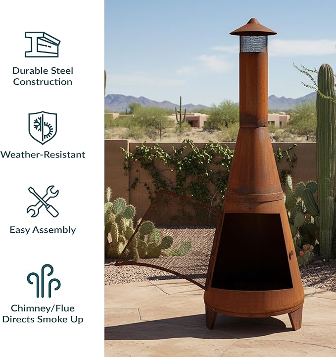 Sunnydaze 70-Inch Chiminea Outdoor Fireplace - Outdoor Wood-Burning Chiminea Fire Pit - Chimney Fire Pit - Rustic