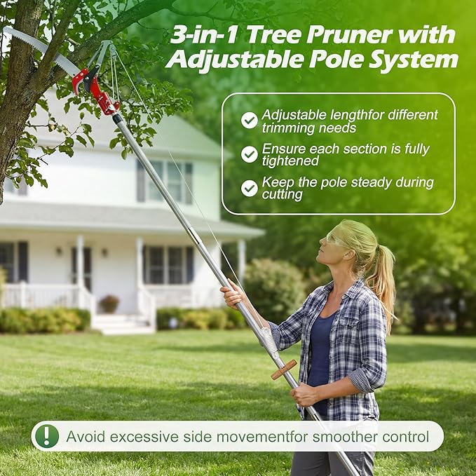 Walensee Pole Saw for Tree Trimming 7.2-27 FT Manual Tree Pruner with 8 Sectional Fiberglass Poles Saw Blade &amp Pruning Scissor Head Adjustable Branch Cutter for Yard Garden with Storage Bag