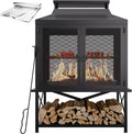 2-in-1 Metal Chiminea Fireplace with GrillWood Burning Outdoor Fireplace with Wood Storage ChimneyMetal Mesh Spark Screenand Fire Tongs Ideal for YardsPatios GardensCampingand Picnics