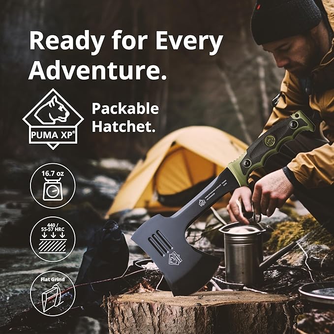 Puma XP Packable Camping Hatchet with Green Rubber Handle