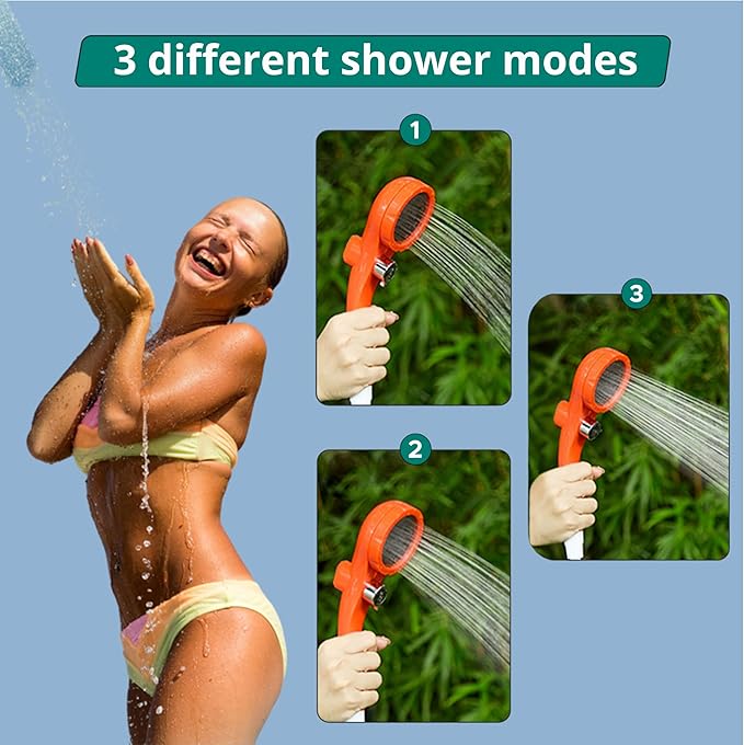 Portable Camping Shower 6000mAh Rechargeable - Outdoor Camp Shower Pump with Intelligent Digital Display for Hiking Travel Pet Bath Car Washing - Filtered Shower Head Multiple Spray Modes