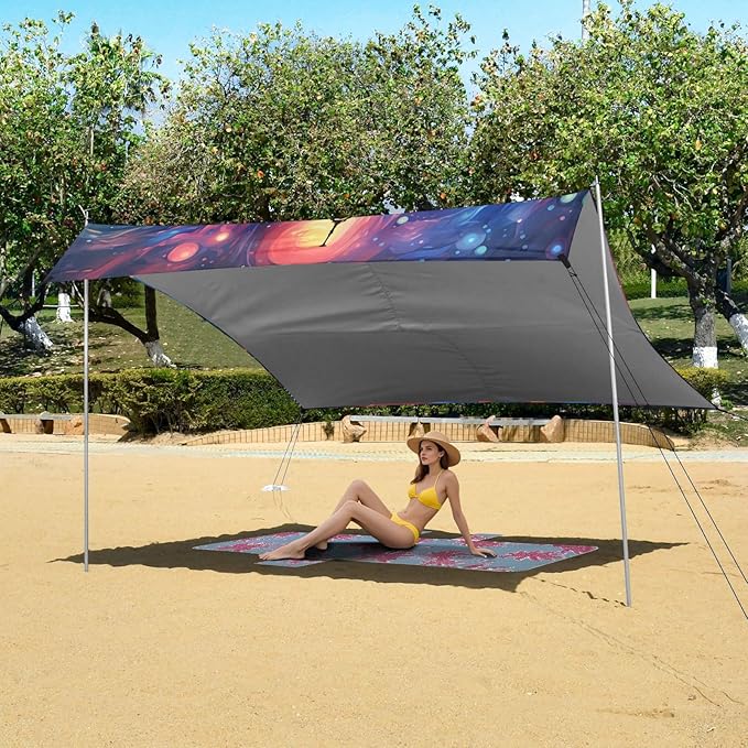 ALAZA Paris Magnificence of Eiffel Tower Nebula Beach Tent Sun Shelter Portable Canopy Sunshade for Outdoor Camping Picnics Backyard Fun 10x9 ft