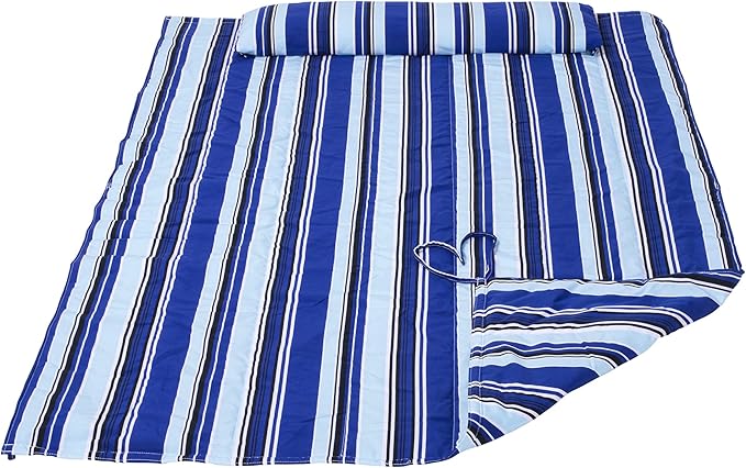 SUNCREAT Portable Hammock Pad with Soft Pillow Two-Layer Soft Polyester Pad Blue Stripes