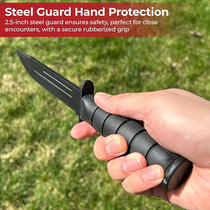 MedievalDepot 10.25 Military Survival Knife - Stainless Steel Blade Black Rubber Grip Sheath
