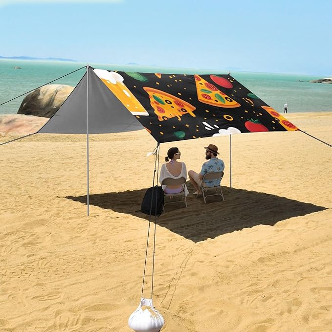 ALAZA Pizza Beer Tomato Pattern Beach Tent Sun Shelter Portable Canopy Sunshade for Outdoor Camping Picnics Backyard Fun 10x9 ft