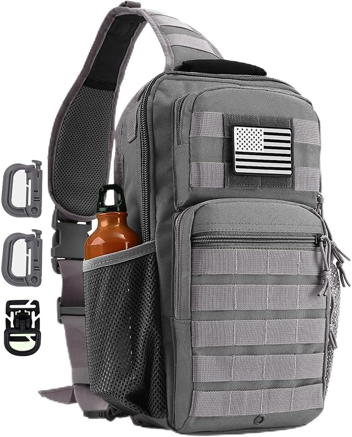 Rover Sling Pack Tactical Shoulder Sling Bag Backpack with Bottle Holder Crossbody Chest Bag Grey