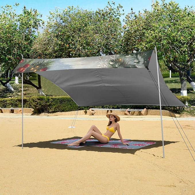 ALAZA Christmas Train Beach Tent Sun Shelter Portable Canopy Sunshade for Outdoor Camping Picnics Backyard Fun 10x9 ft