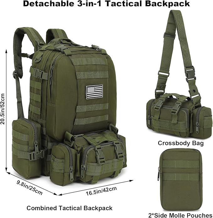 Tactical Backpack for Men Women Large Waterproof Military Backpack Detachable Molle Backpack Army Assault Pack (Green)