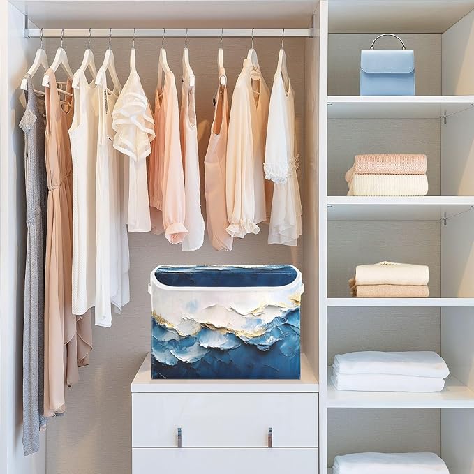 Storage Cube with Lid Pastel Wave Print 16.5×12.6×11.8 IN Collapsible Large Capacity Foldable Storage Basket Bin Organizer
