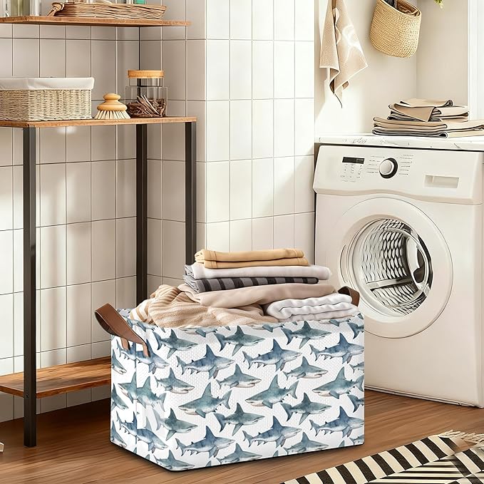 Sharks Storage Bin with Handles Basket Storage Organizer for Shelves Closet Nursery Book Laundry Hamper &amp Home Decor