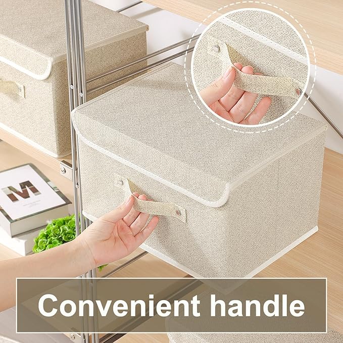 Fabric Storage Bins Cube Organizers with Flip-Top Lid and HandlesStorage Boxes for Organizing HomeOfficeand ClosetGrey and Beige3 Pack 13 X 9.1 X 7.9 in
