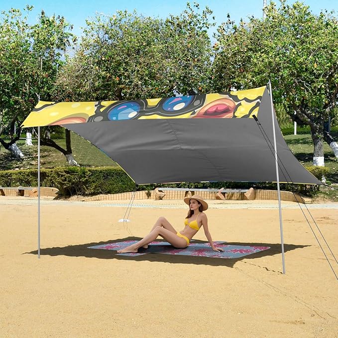 ALAZA Cool Yellow Ducks Beach Tent Sun Shelter UPF50+ Protection Beach Shade Canopy w/ 4 Sandbags for Outdoor Camping Fishing Backyard Fun Picnic 10x9 ft