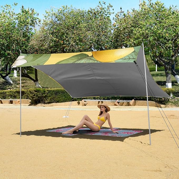 ALAZA Tropical Yellow Lemons Flower Beach Tent Sun Shelter Portable Canopy Sunshade for Outdoor Camping Picnics Backyard Fun 10x9 ft