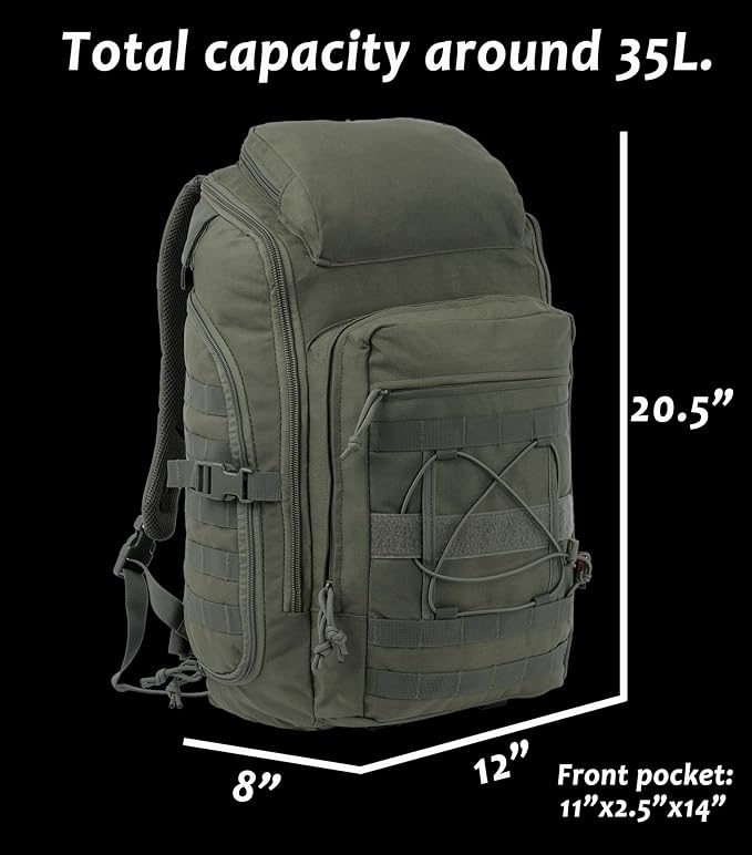 35L Tactical Backpack Military Rucksack MOLLE Quick-Access Flap EDC Pack for Hiking Camping Travel Work Bugout Emergency