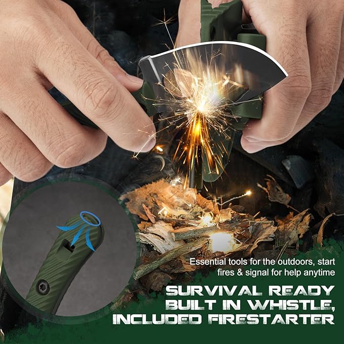 EDC Fixed Blade Knife Horizontal Carry Knife with Sheath Fire Starter HO-YN Rotating Clip Multi-Tools Gut-hook Blade