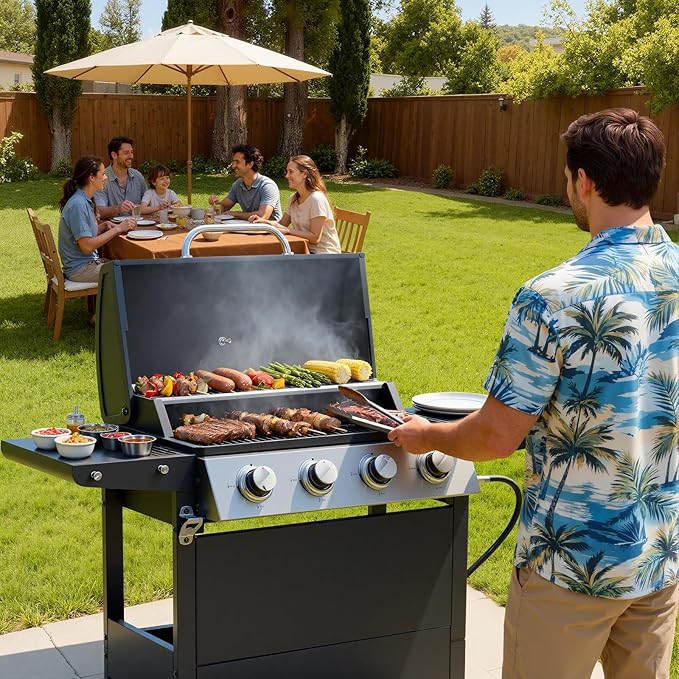 EUHOME 4-Burner Gas Grill with Side Burner &amp Cover 51000 BTU Stainless Steel Outdoor BBQ Grill 452 sq.in Cooking Area Ideal for Backyard Patio Large Gatherings