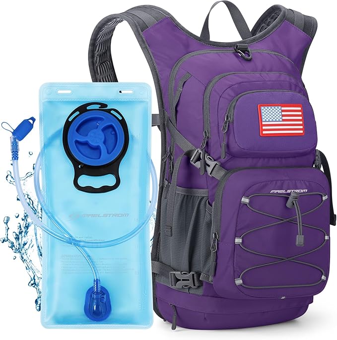 Maelstrom Hydration Hiking Backpack with 2L/3L Water Bladder High Flow Bite Valve Water Backpack Men Women Lightweight Insulation for Hiking Cycling Running Climbing Camping