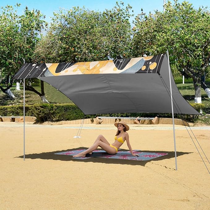 ALAZA Wolf Daisy Beach Tent Sun Shelter UPF50+ Protection Beach Shade Canopy w/ 4 Sandbags for Outdoor Camping Fishing Backyard Fun Picnic 10x9 ft