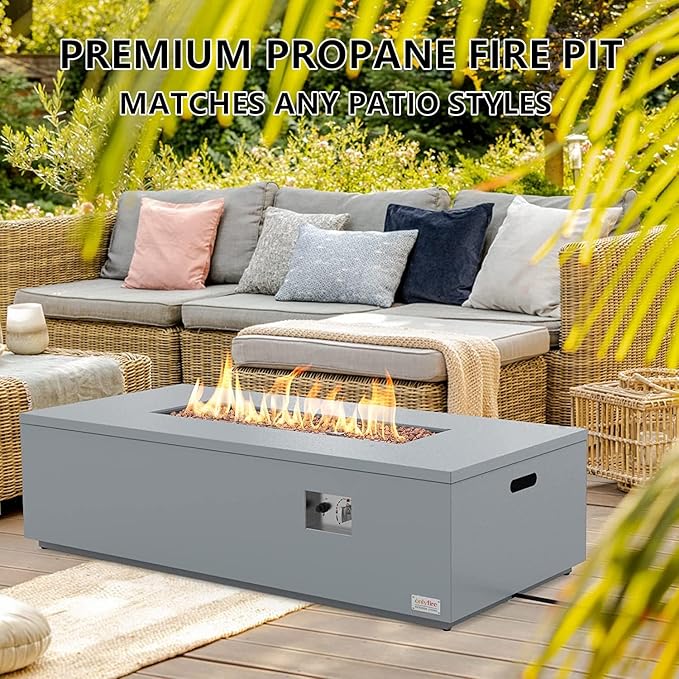 ONLYFIRE OUTDOOR LIVING Premium 60” Outdoor Fire Pit Table with Lava Rocks &amp 12FT Hose Large Propane Gas Fire Table Smokeless Fireplace 60000BTU for Backyard Patio Villa Bonfire Party FP014