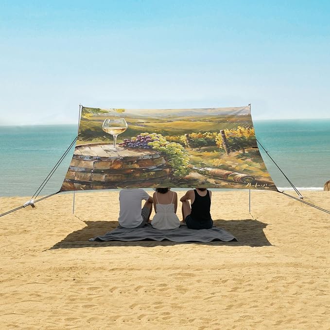 ALAZA White Wine Barrel on Vineyard Beach Tent Sun Shelter Portable Canopy Sunshade for Outdoor Camping Picnics Backyard Fun 10x9 ft