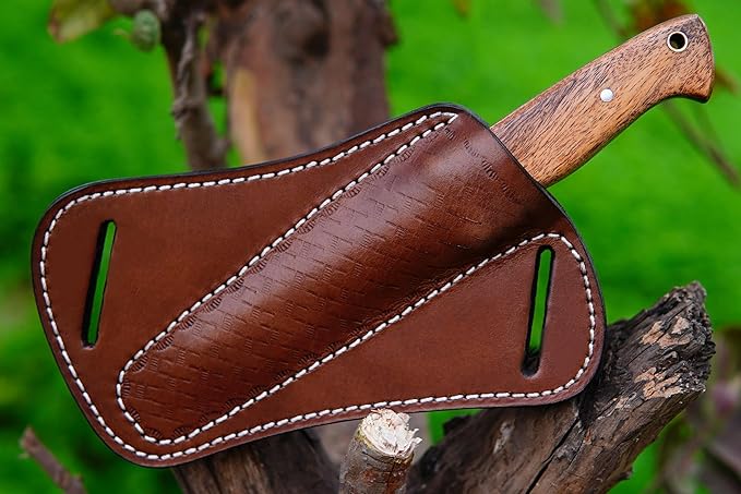 Ottoza Full Tang Bushcraft Knife with 1095 Carbon Steel Fixed Blade - Survival and Outdoor Camping Knife - Musket Wood Handle Brown Leather Sheath 402