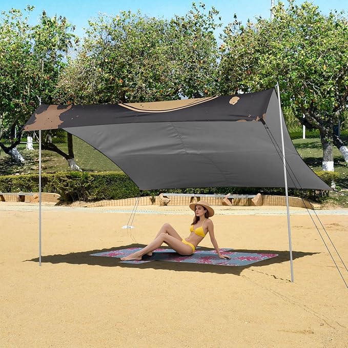 ALAZA Skull Coffee Beach Tent Sun Shelter Portable Canopy Sunshade for Outdoor Camping Picnics Backyard Fun 10x9 ft