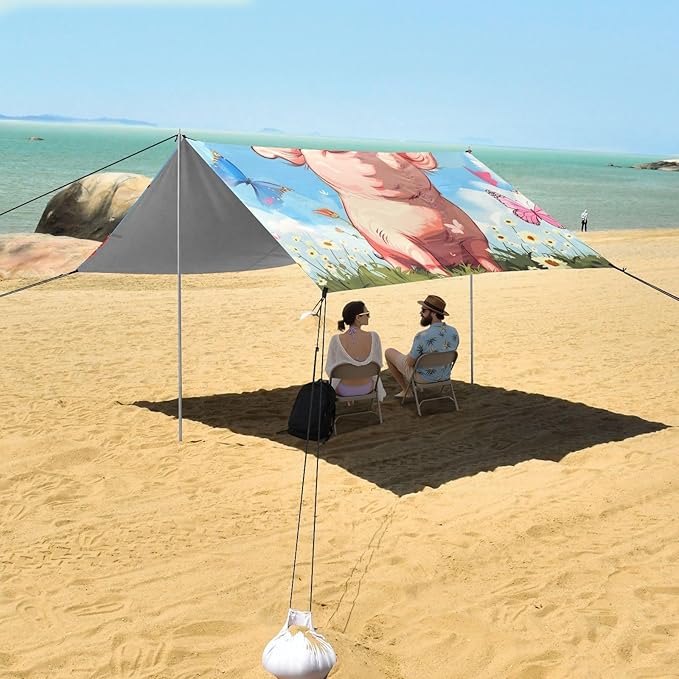 ALAZA Funny Pig Butterflies Beach Tent Sun Shelter Portable Canopy Sunshade for Outdoor Camping Picnics Backyard Fun 10x9 ft