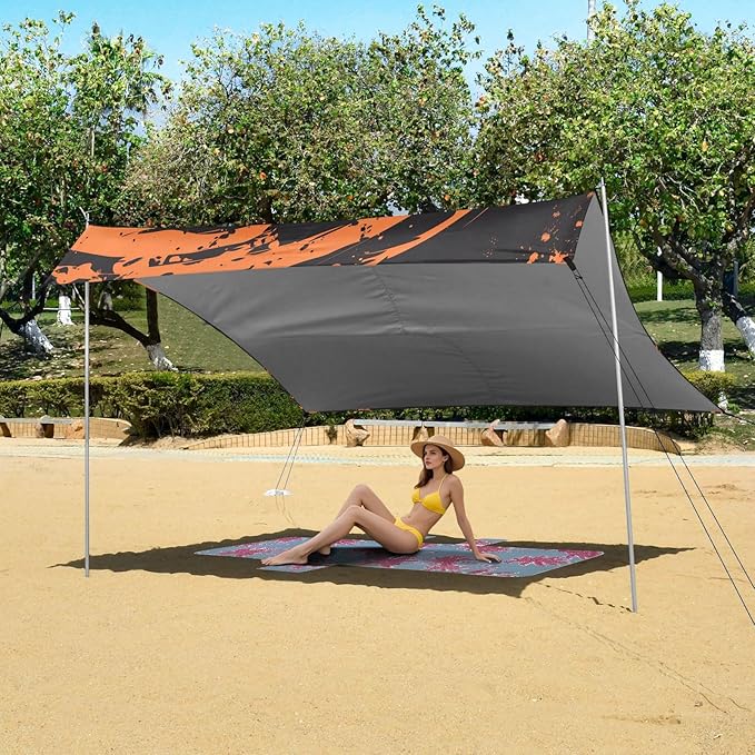 ALAZA Fighting Tiger Beach Tent Sun Shelter UPF50+ Protection Beach Shade Canopy w/ 4 Sandbags for Outdoor Camping Fishing Backyard Fun Picnic 10x9 ft