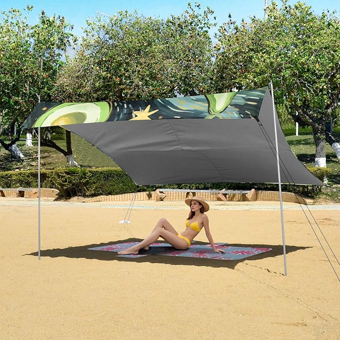 ALAZA Avocado Starry Night Galaxy Beach Tent Sun Shelter Portable Canopy Sunshade for Outdoor Camping Picnics Backyard Fun 10x9 ft