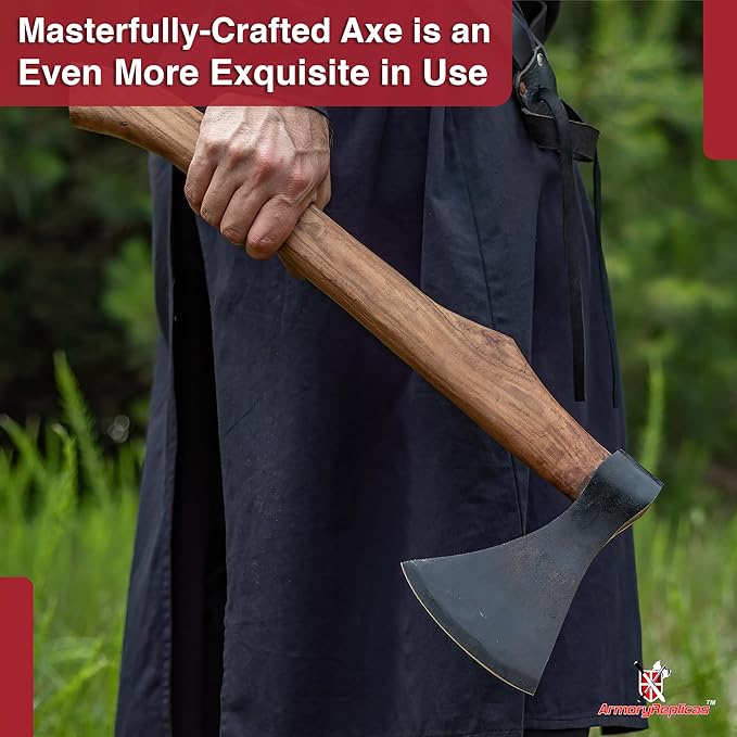 Armory Replicas™ Viking Saga Traditional Wooden Battle Axe Hand-Forged Iron Steel Blade Rustic Finish Fully Functional 20.5” Overall Length Perfect for Camping Reenactments and Cosplay