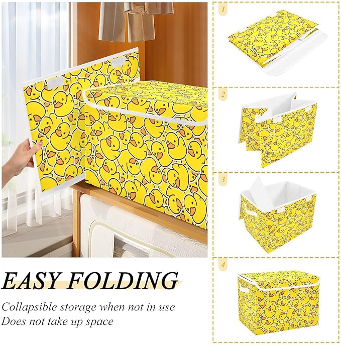 Storage Box Yellow Duck Cartoon Closet Storage Bins with Lids Foldable Oxford Fabric Storage Box for Home Bedroom Closet Office (16.5x12.6x11.8 in)