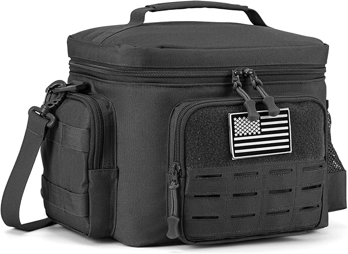 QT&ampQY Tactical Lunch Bag for mens Military heavy duty lunch box work Leakproof insulated Durable Thermal Cooler Bag for Adult Meal for Office Camping Picnic Pail MOLLE Webbing Black
