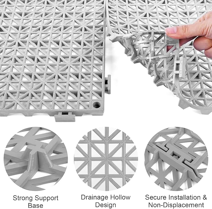 MYFAMIREA Modular Interlocking Cushion 48 Pack 11.8 x 11.8 Rubber Floor Tiles Non-Slip Splicing Drainage Mats for Deck Gray