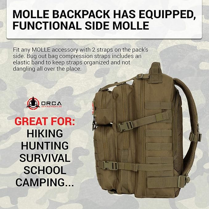 ORCA 34L Military Tactical Backpack – Heavy Duty Waterproof Rucksack for Camping Hiking &amp Survival 600D Polyester (OD Green)