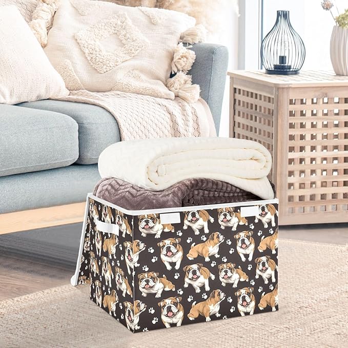 MNSRUU Containers Baskets with Lids Bulldog Pattern Foldable Storage Bins Organizer with Lid Collapsible Storage Boxes for Home Bedroom Closet Office