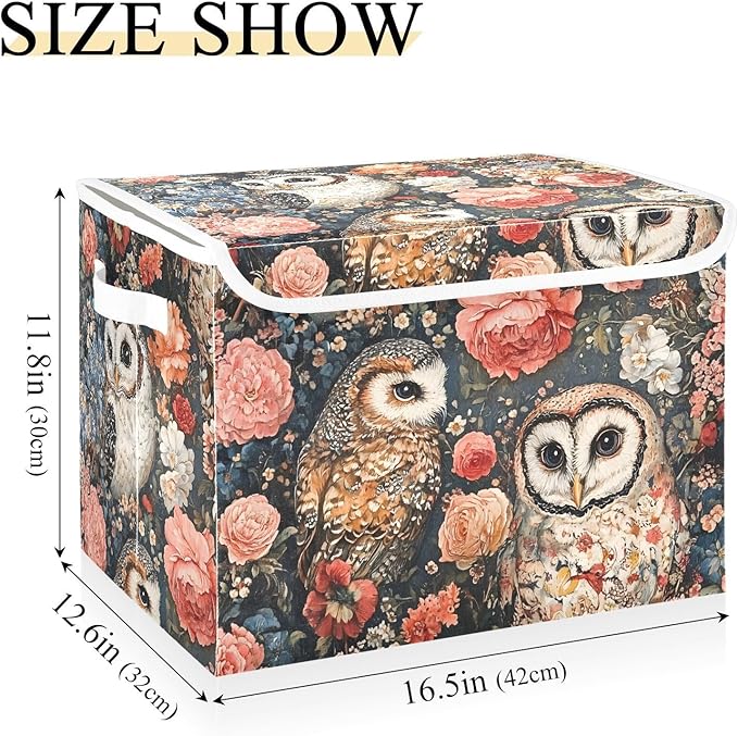 Storage Cube with Lid Art Owls Print 16.5×12.6×11.8 IN 1 Pack Collapsible Large Capacity Foldable Storage Basket Bin Organizer