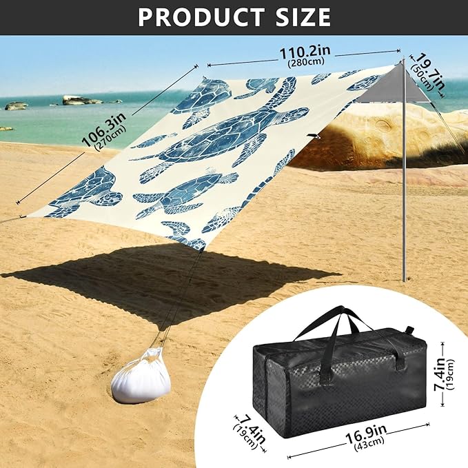 ALAZA Sea Turtles Seamless Beach Tent Sun Shelter Portable Canopy Sunshade for Outdoor Camping Picnics Backyard Fun 10x9 ft