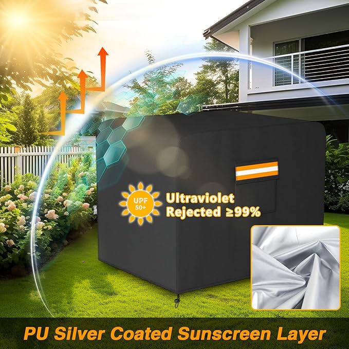 Generator Cover 30”L x 30”W x 26”H Heavy Duty Waterproof 420D All-Weather Generator Cover with Storage Pocket Compatible with Most Generators 6000-11000 Watt (Black)
