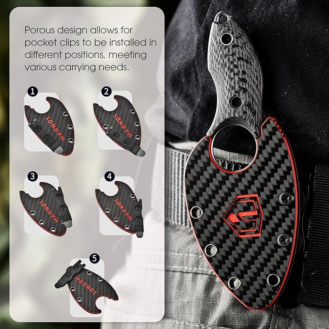 Harnds Small Fixed Blade Knife Full Tang Camping EDC with N690 Steel and Carbon Fiber Handle for Fishing and Skinning Eggplant